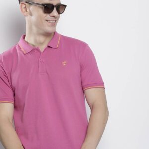 Men Solid Polo Neck Cotton Blend Pink T-Shirt
